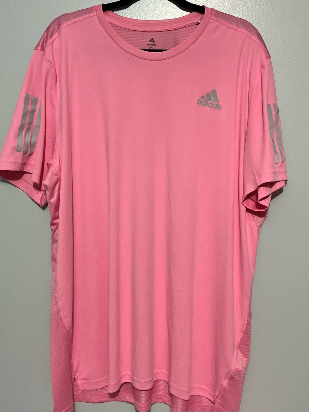 Adidas Own the Run T-shirt in bliss pink with reflective silver details size XXL